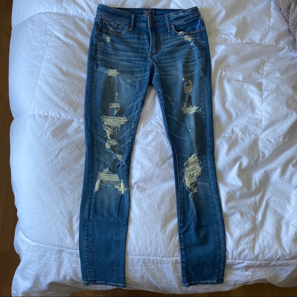 A&F Low Rise Super Skinny Destroyed Jeans